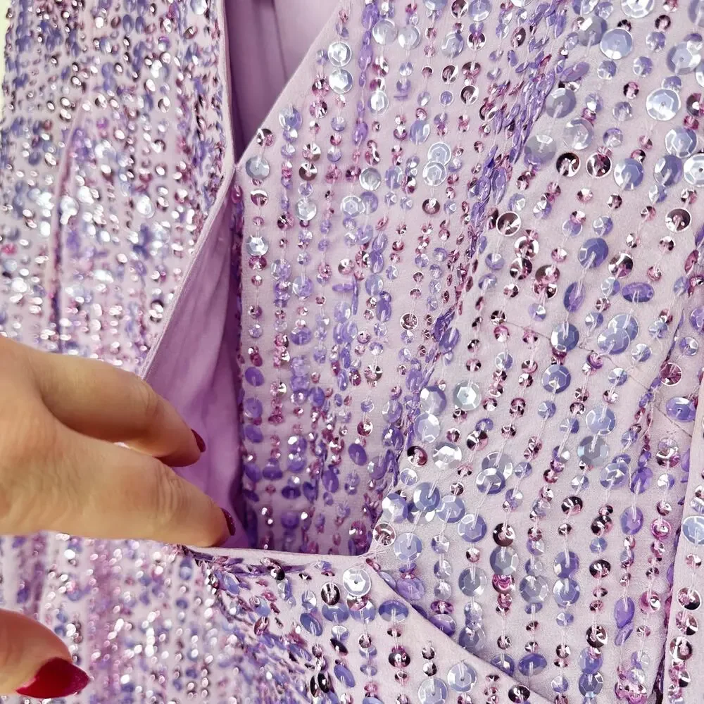 Mac Duggal Sequin Illusion Long Puff Sleeve 107641 Evening Tea Length Midi Dress - Picture 14 of 16